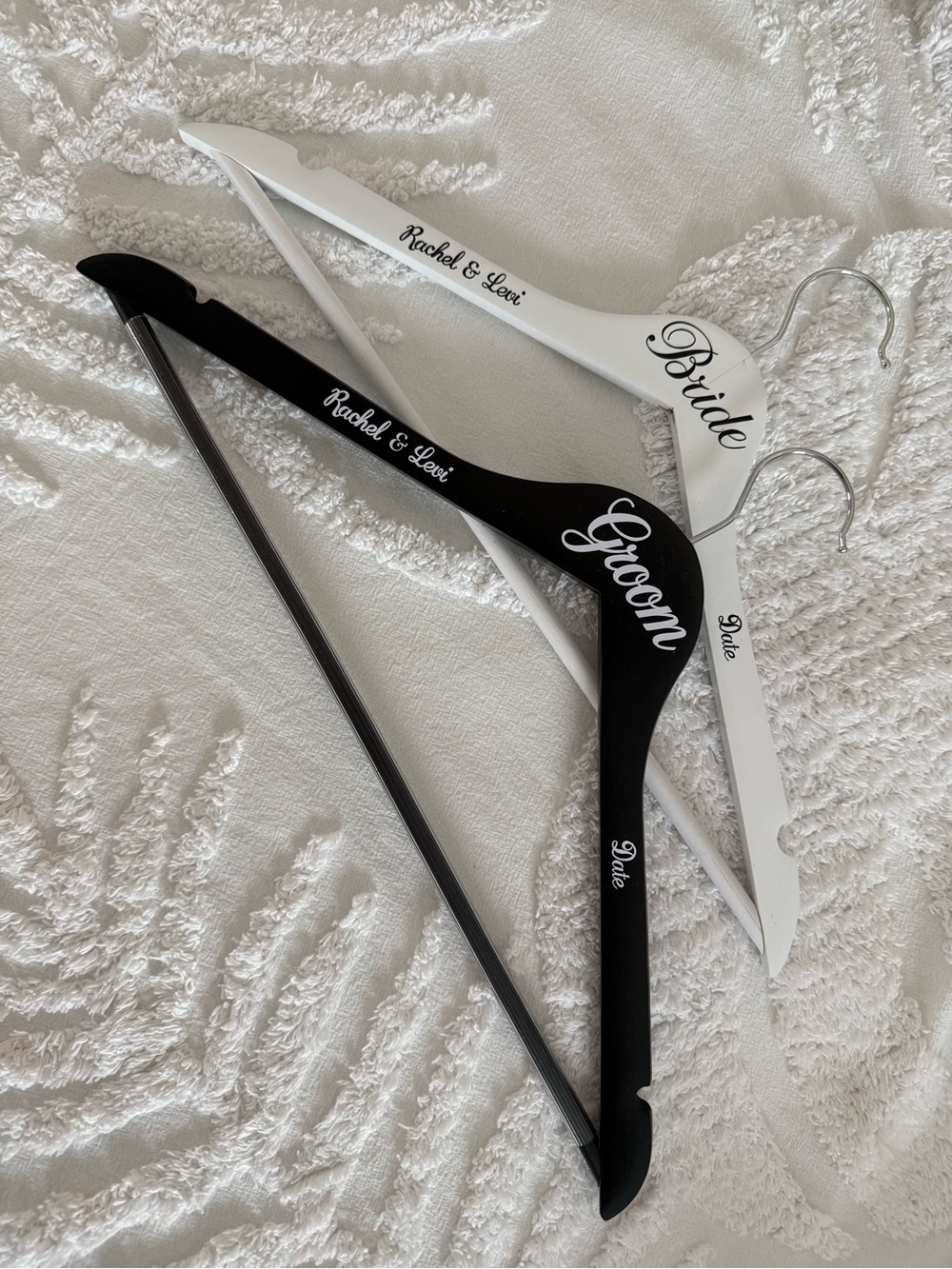 Bride & Groom Wooden Hangers in White and Black